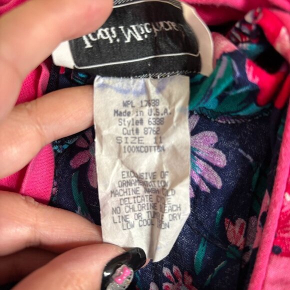 Vintage Jodi Michaels Floral Fit Flare Dress Small Navy Pockets Bow Zipper - Picture 8 of 8